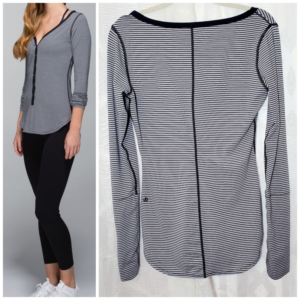 Lululemon Awesoma Henley Long Sleeve Striped Shirt